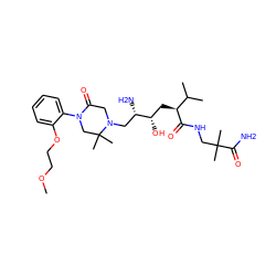 COCCOc1ccccc1N1CC(C)(C)N(C[C@H](N)[C@@H](O)C[C@H](C(=O)NCC(C)(C)C(N)=O)C(C)C)CC1=O ZINC000084670368