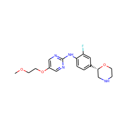 COCCOc1cnc(Nc2ccc([C@H]3CNCCO3)cc2F)nc1 ZINC000150033170