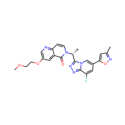 COCCOc1cnc2ccn([C@H](C)c3nnc4c(F)cc(-c5cc(C)no5)cn34)c(=O)c2c1 ZINC000144562805