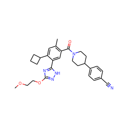 COCCOc1n[nH]c(-c2cc(C(=O)N3CCC(c4ccc(C#N)cc4)CC3)c(C)cc2C2CCC2)n1 ZINC000220784883