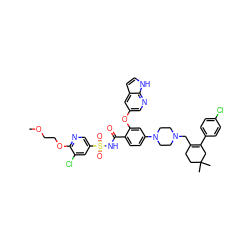 COCCOc1ncc(S(=O)(=O)NC(=O)c2ccc(N3CCN(CC4=C(c5ccc(Cl)cc5)CC(C)(C)CC4)CC3)cc2Oc2cnc3[nH]ccc3c2)cc1Cl ZINC000164317785