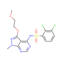 COCCOc1nn(C)c2ncnc(NS(=O)(=O)c3cccc(Cl)c3Cl)c12 ZINC001772623465