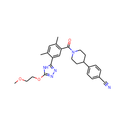 COCCOc1nnc(-c2cc(C(=O)N3CCC(c4ccc(C#N)cc4)CC3)c(C)cc2C)[nH]1 ZINC000150308949