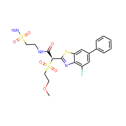 COCCS(=O)(=O)[C@@H](C(=O)NCCS(N)(=O)=O)c1nc2c(F)cc(-c3ccccc3)cc2s1 ZINC000146081408