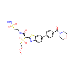 COCCS(=O)(=O)[C@@H](C(=O)NCCS(N)(=O)=O)c1nc2ccc(-c3ccc(C(=O)N4CCOCC4)cc3)cc2s1 ZINC000144081031