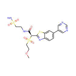 COCCS(=O)(=O)[C@@H](C(=O)NCCS(N)(=O)=O)c1nc2ccc(-c3cncnc3)cc2s1 ZINC000144678199