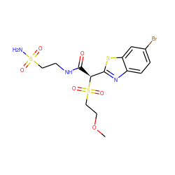 COCCS(=O)(=O)[C@@H](C(=O)NCCS(N)(=O)=O)c1nc2ccc(Br)cc2s1 ZINC000146083874