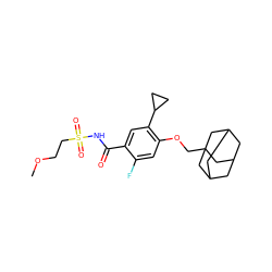 COCCS(=O)(=O)NC(=O)c1cc(C2CC2)c(OCC23CC4CC(CC(C4)C2)C3)cc1F ZINC000216203038