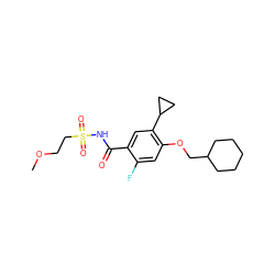 COCCS(=O)(=O)NC(=O)c1cc(C2CC2)c(OCC2CCCCC2)cc1F ZINC000216242083