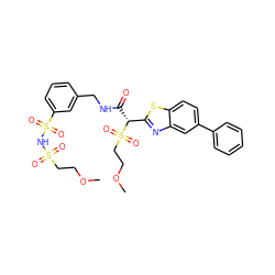 COCCS(=O)(=O)NS(=O)(=O)c1cccc(CNC(=O)[C@H](c2nc3cc(-c4ccccc4)ccc3s2)S(=O)(=O)CCOC)c1 ZINC000222077388