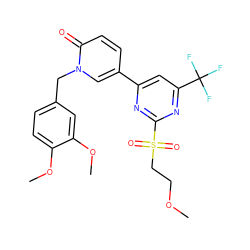 COCCS(=O)(=O)c1nc(-c2ccc(=O)n(Cc3ccc(OC)c(OC)c3)c2)cc(C(F)(F)F)n1 ZINC001772647528