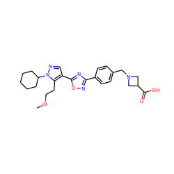 COCCc1c(-c2nc(-c3ccc(CN4CC(C(=O)O)C4)cc3)no2)cnn1C1CCCCC1 ZINC000114559749