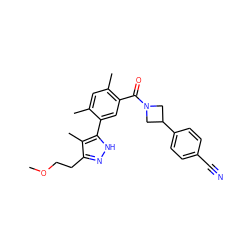 COCCc1n[nH]c(-c2cc(C(=O)N3CC(c4ccc(C#N)cc4)C3)c(C)cc2C)c1C ZINC000142895042