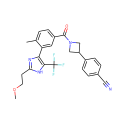 COCCc1nc(-c2cc(C(=O)N3CC(c4ccc(C#N)cc4)C3)ccc2C)c(C(F)(F)F)[nH]1 ZINC000220792255