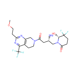 COCCc1nc2c(c(C(F)(F)F)n1)CCN(C(=O)C[C@H](N)CN1C(=O)CCC(F)(F)[C@H]1O)C2 ZINC000096167452