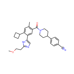 COCCc1ncc(-c2cc(C(=O)N3CCC(c4ccc(C#N)cc4)CC3)c(C)cc2C2CCC2)[nH]1 ZINC000150277843