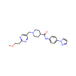 COCCc1ncc(CN2CCC(C(=O)Nc3ccc(-n4cccn4)cc3)CC2)cn1 ZINC000012476172