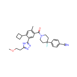 COCCc1nnc(-c2cc(C(=O)N3CCC(F)(c4ccc(C#N)cc4)CC3)c(C)cc2C2CCC2)[nH]1 ZINC000150307131