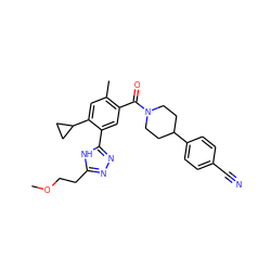 COCCc1nnc(-c2cc(C(=O)N3CCC(c4ccc(C#N)cc4)CC3)c(C)cc2C2CC2)[nH]1 ZINC000150294374