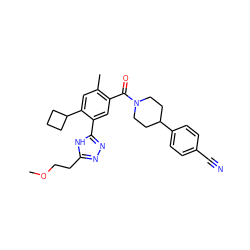 COCCc1nnc(-c2cc(C(=O)N3CCC(c4ccc(C#N)cc4)CC3)c(C)cc2C2CCC2)[nH]1 ZINC000150183205