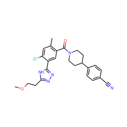 COCCc1nnc(-c2cc(C(=O)N3CCC(c4ccc(C#N)cc4)CC3)c(C)cc2Cl)[nH]1 ZINC000150329992