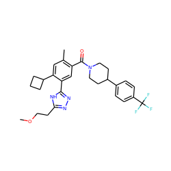 COCCc1nnc(-c2cc(C(=O)N3CCC(c4ccc(C(F)(F)F)cc4)CC3)c(C)cc2C2CCC2)[nH]1 ZINC000150261754