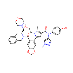 COCCn1c(-c2cc3c(cc2C(=O)N2Cc4ccccc4C[C@H]2CN2CCOCC2)OCO3)cc(C(=O)N(c2ccc(O)cc2)c2cnn(C)c2)c1C ZINC000261105011