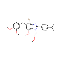 COCCn1c(-c2ccc(C(C)C)cc2)nc2c(Br)c(Cc3ccc(OC)c(OC)c3)cc(OC)c21 ZINC000058590993