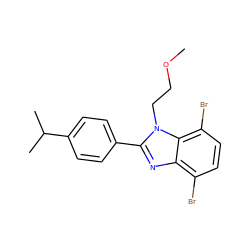 COCCn1c(-c2ccc(C(C)C)cc2)nc2c(Br)ccc(Br)c21 ZINC000036426430