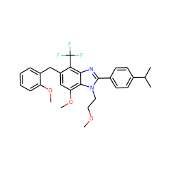 COCCn1c(-c2ccc(C(C)C)cc2)nc2c(C(F)(F)F)c(Cc3ccccc3OC)cc(OC)c21 ZINC000058582889