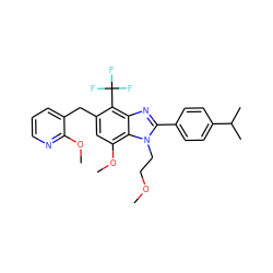 COCCn1c(-c2ccc(C(C)C)cc2)nc2c(C(F)(F)F)c(Cc3cccnc3OC)cc(OC)c21 ZINC000058582875