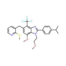 COCCn1c(-c2ccc(C(C)C)cc2)nc2c(C(F)(F)F)c(Cc3cccnc3SC)cc(OC)c21 ZINC000058581931