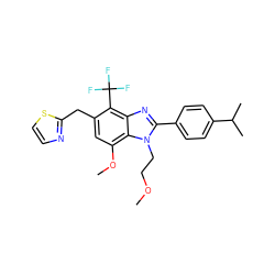 COCCn1c(-c2ccc(C(C)C)cc2)nc2c(C(F)(F)F)c(Cc3nccs3)cc(OC)c21 ZINC000058590918