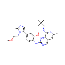 COCCn1c(-c2ccc(Nc3ncc4cc(C)nc(NCC(C)(C)C)c4n3)c(OC)c2)cnc1C ZINC000224093986