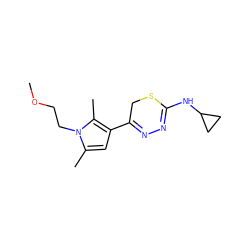 COCCn1c(C)cc(C2=NN=C(NC3CC3)SC2)c1C ZINC000013683715