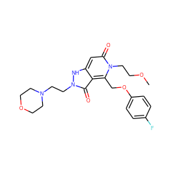 COCCn1c(COc2ccc(F)cc2)c2c(=O)n(CCN3CCOCC3)[nH]c2cc1=O ZINC000064447340