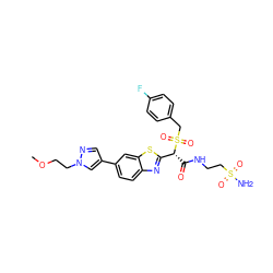 COCCn1cc(-c2ccc3nc([C@@H](C(=O)NCCS(N)(=O)=O)S(=O)(=O)Cc4ccc(F)cc4)sc3c2)cn1 ZINC000146084703