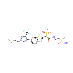 COCCn1cc(-c2ccc3nc([C@@H](C(=O)NCCS(N)(=O)=O)S(C)(=O)=O)sc3c2)c(C(F)(F)F)n1 ZINC000144047850