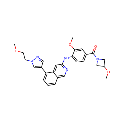 COCCn1cc(-c2cccc3cnc(Nc4ccc(C(=O)N5CC(OC)C5)cc4OC)cc23)cn1 ZINC000223680853