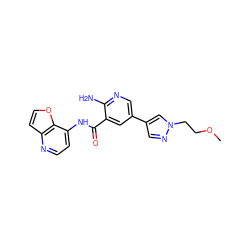 COCCn1cc(-c2cnc(N)c(C(=O)Nc3ccnc4ccoc34)c2)cn1 ZINC000150154759