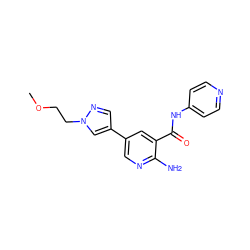 COCCn1cc(-c2cnc(N)c(C(=O)Nc3ccncc3)c2)cn1 ZINC000150133813