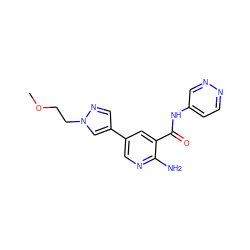 COCCn1cc(-c2cnc(N)c(C(=O)Nc3ccnnc3)c2)cn1 ZINC000150083311