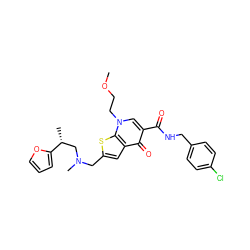 COCCn1cc(C(=O)NCc2ccc(Cl)cc2)c(=O)c2cc(CN(C)C[C@@H](C)c3ccco3)sc21 ZINC000028901688