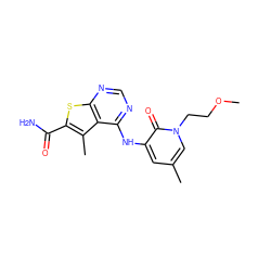 COCCn1cc(C)cc(Nc2ncnc3sc(C(N)=O)c(C)c23)c1=O ZINC000299863664