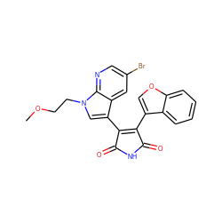 COCCn1cc(C2=C(c3coc4ccccc34)C(=O)NC2=O)c2cc(Br)cnc21 ZINC000096929146