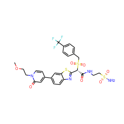 COCCn1ccc(-c2ccc3nc([C@@H](C(=O)NCCS(N)(=O)=O)S(=O)(=O)Cc4ccc(C(F)(F)F)cc4)sc3c2)cc1=O ZINC000222083788