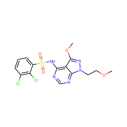 COCCn1nc(OC)c2c(NS(=O)(=O)c3cccc(Cl)c3Cl)ncnc21 ZINC001772644433