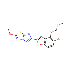 COCOc1c(Br)ccc2oc(-c3cn4nc(OC)sc4n3)cc12 ZINC000223065426