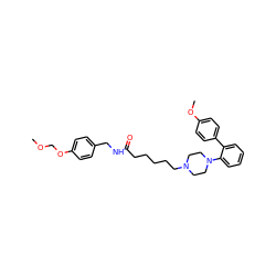 COCOc1ccc(CNC(=O)CCCCCN2CCN(c3ccccc3-c3ccc(OC)cc3)CC2)cc1 ZINC001772621825