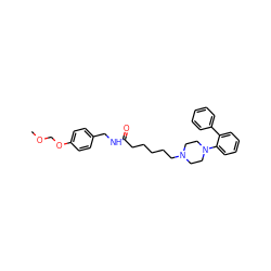 COCOc1ccc(CNC(=O)CCCCCN2CCN(c3ccccc3-c3ccccc3)CC2)cc1 ZINC001772587560